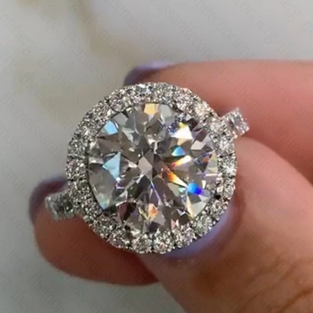 3.10CTTW Round Cut G-VS1 Lab Grown Diamond 14k White Gold Halo Engagement Ring