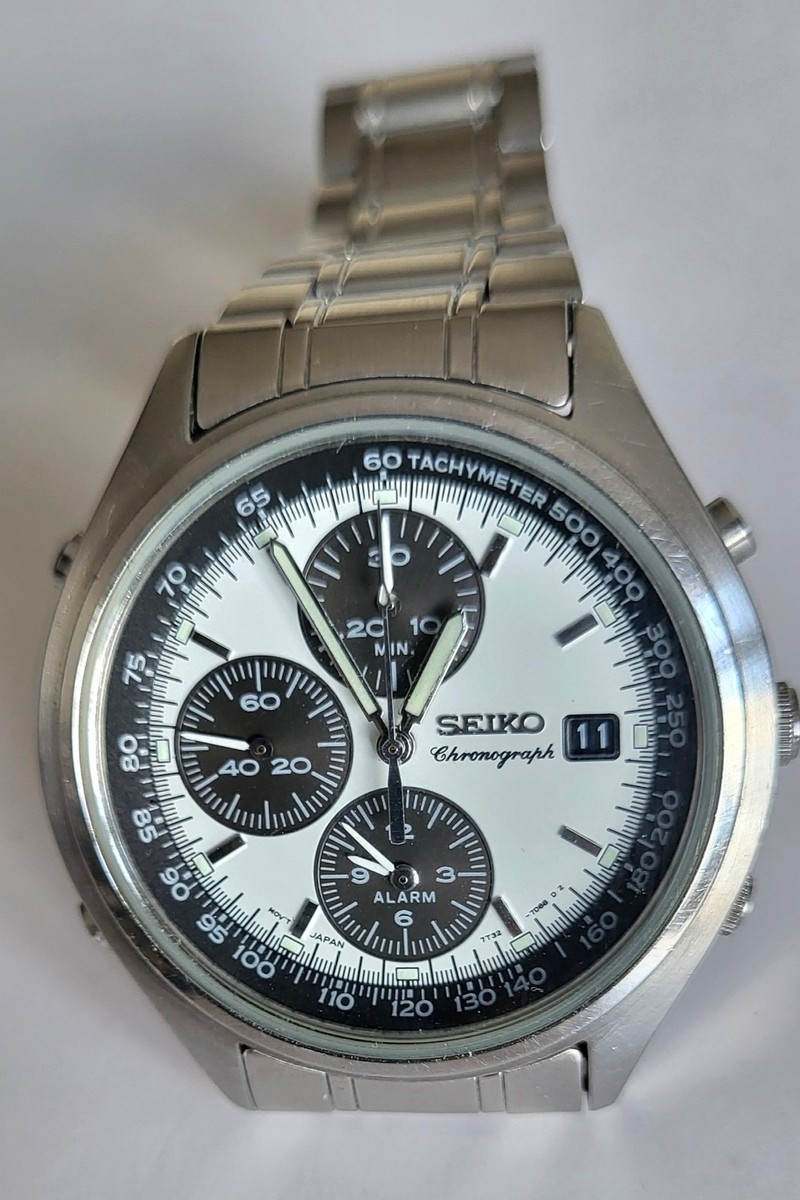 SEIKO 7T32-7C60 クロノグラフ ミリタリーウォッチ パンダ Vintage Seiko 7T32-7C60 Chronograph Panda Dial Quartz Date Mens