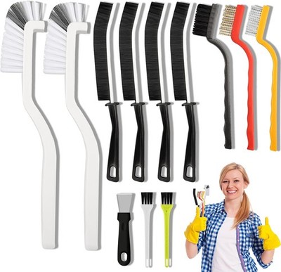 Crevice Cleaning Brush, Hard Bristle Cleaning Tool with Scraper, Grout Brush kit
