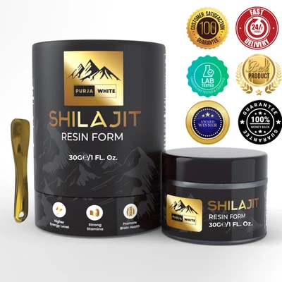 PURJA WHITE Purja weißes Himalaya Shilajit Harz, 100 % reines Gold, Fulvic & humic vegan