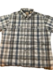 Mens XLT Short Sleeve Blue Grey Plaid Button Up Shirt • Red Head Brand Co.  E79