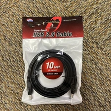 USB 3.0 Ato B Male Cable 10ft Pearstone New In Package