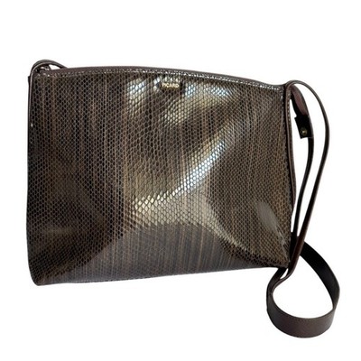PICARD Snakeskin Embossed Leather Shoulder Bag Brown Reptile Purse Germany Vtg