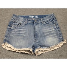 Mossimo Supply Co Women High Rise Denim Shorts Blue Lace Trim Size 11 Distressed
