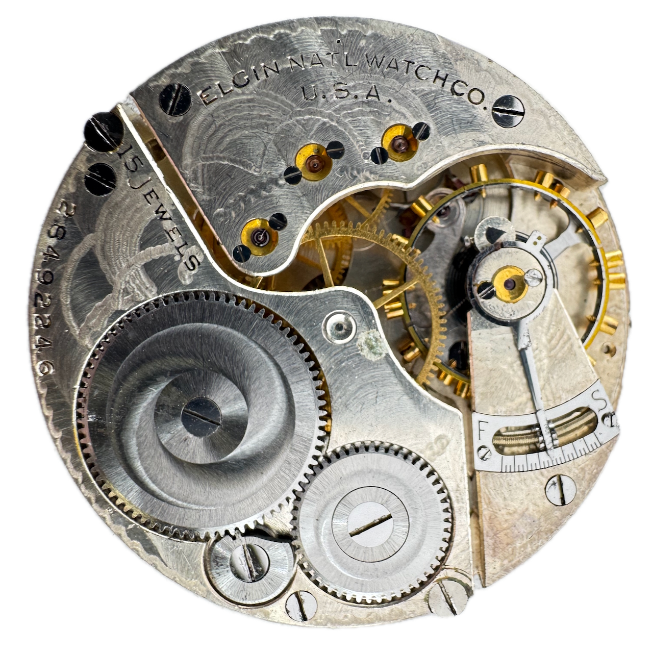 Vintage 16s 1926 Elgin 15 Jewel Mechanical Pocket Watch Movement 313 USA