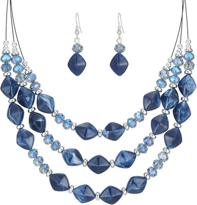 3 Layered Chunky Statement Necklace for Women Beaded Strand Necklaces with Earri