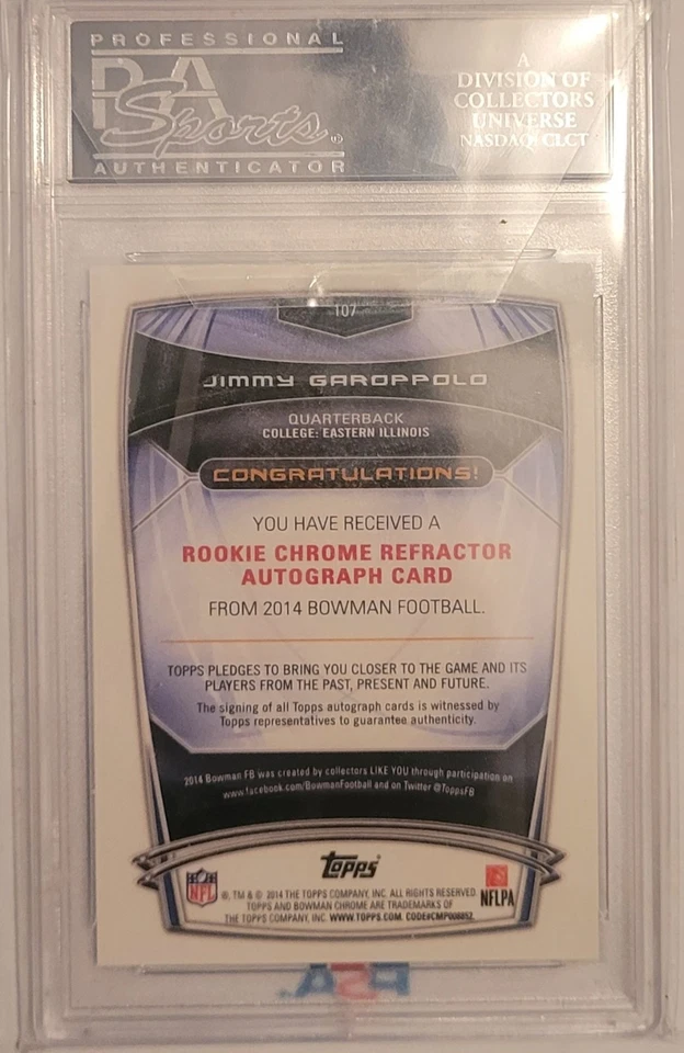 Jimmy Garoppolo PSA 10 Auto 2014 Bowman cromo SP REFRACTOR AZUL RC LA Rams/99  Foto 2 de 2