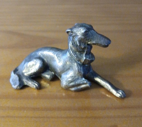 Vintage Bronze Afghan Hound Greyhound Dog  Made in Japan Laying  Figurine