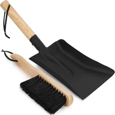 INNO STAGE Ash Shovel and Brush Set - Fireplace Tools M-7.3*16.7inch, Black 