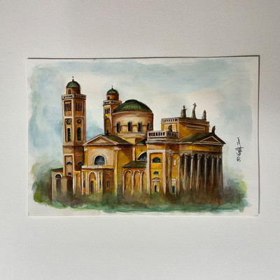 Original Király Lajos Watercolor 2001 Eger Basilica Hungary Signed 8x11.75