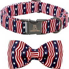 American Flag Dog Collar 4 of July Dog Bow Collar Heavy Duty Adjustable Patri...