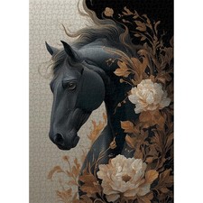 1000 Piece Puzzle Floral Horse Jigsaw For Adults Elegant Black Animal Art