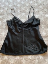 COAST Black 100% Silk Camisole Top UK 14 Lace Trim Strappy Cami Party Evening