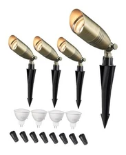  Solid Brass Landscape Spotlights, 12V LED Low Voltage Landscape Lights, 3CCT 4