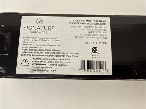 Signature Hardware SHRSC120ZBN 12" Ceiling-Mount Rainfall Shower Arm B.  Nickel - Picture 2 of 5