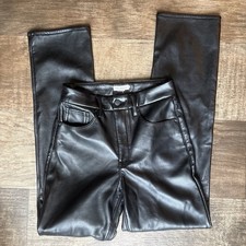 Good American Black Faux Leather Pants Slim Fit Pockets Mid Rise 32 inseam