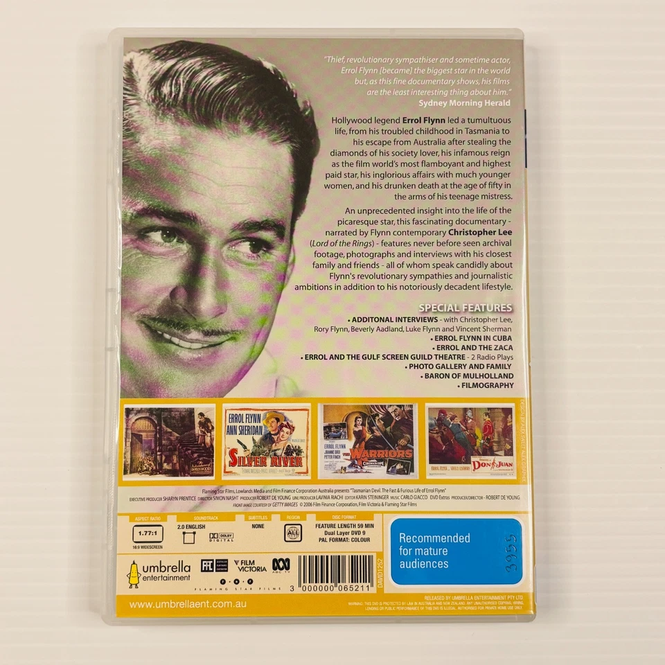Tasmanian Devil The Fast & Furious Life Of Errol Flynn DVD Region Free Tracked - Image 2 of 4
