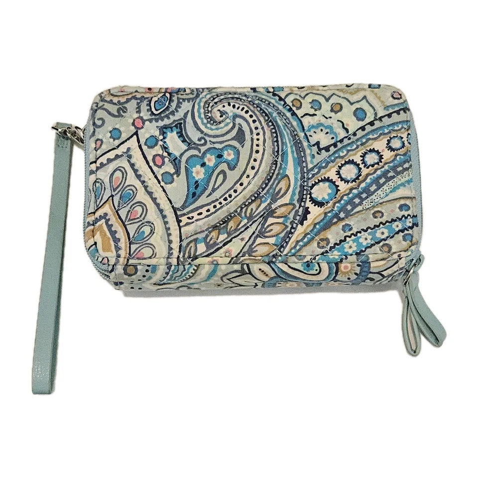 Vera Bradley RFID Todo en Uno Muñequera Billetera Teléfono Estuche Azul Punto Margarita Cachemira Foto 2 de 4