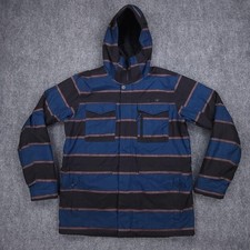 Burton Jacket Mens Large Blue Stripe Dryride Covert Hooded Ski Snowboard Mtn Dew