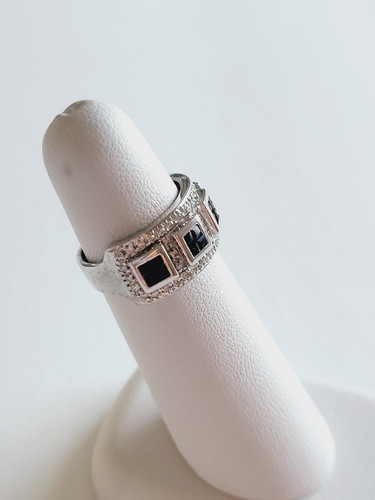 Solid 14K White Gold Genuine SAPPHIRE & DIAMOND Ring - Picture 17 of 24