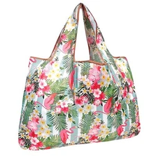 allydrew Large Foldable Tote Nylon Reusable Grocery Bag Flamingos & Tropical ...