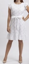 ANN TAYLOR LOFT Ladies White Eyelet Lined Fit & Flare 18 Dress Cap Sleeves NWT