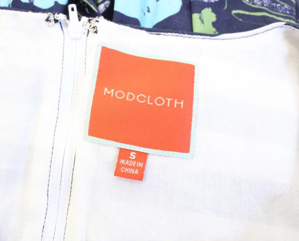 Modcloth Intriguing on Arrival Blue Striped Floral Fit and Flare Dress Size S - Image 3 of 4