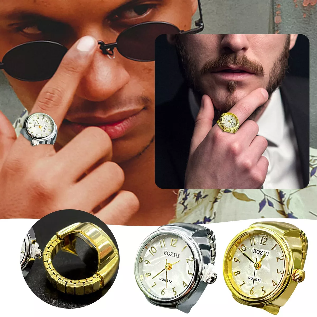 Real Watch Ring To Tell Time Vintage Watch Clock Ring Round Chunky Ring Silver