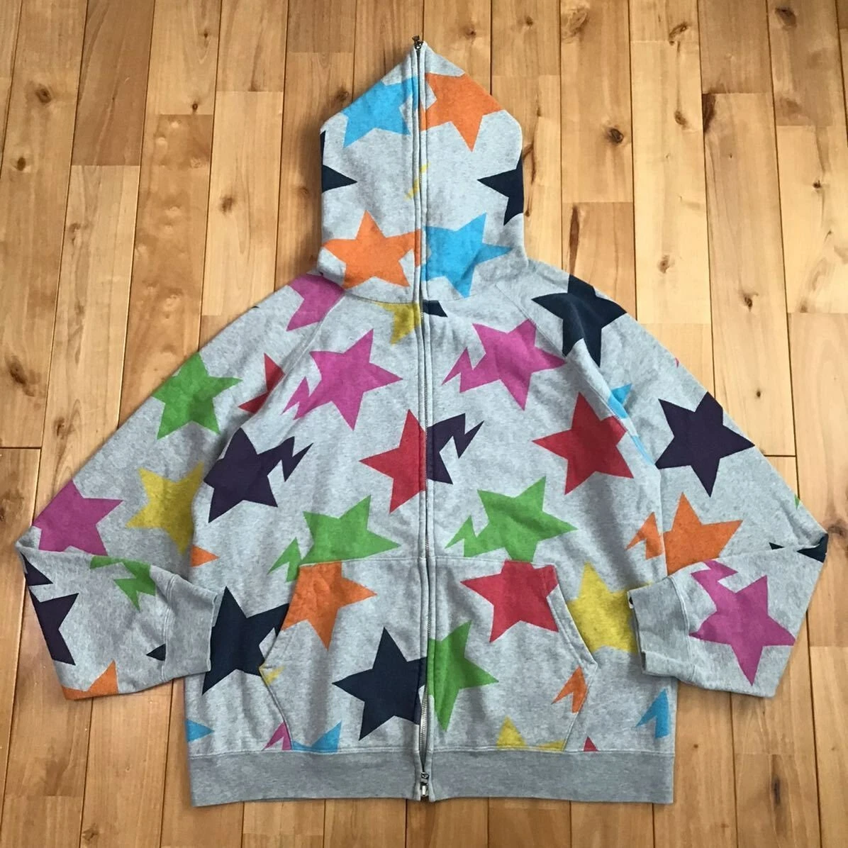 BAPE STA full zip hoodie multi color a bathing ape star NIGO Gray Size M