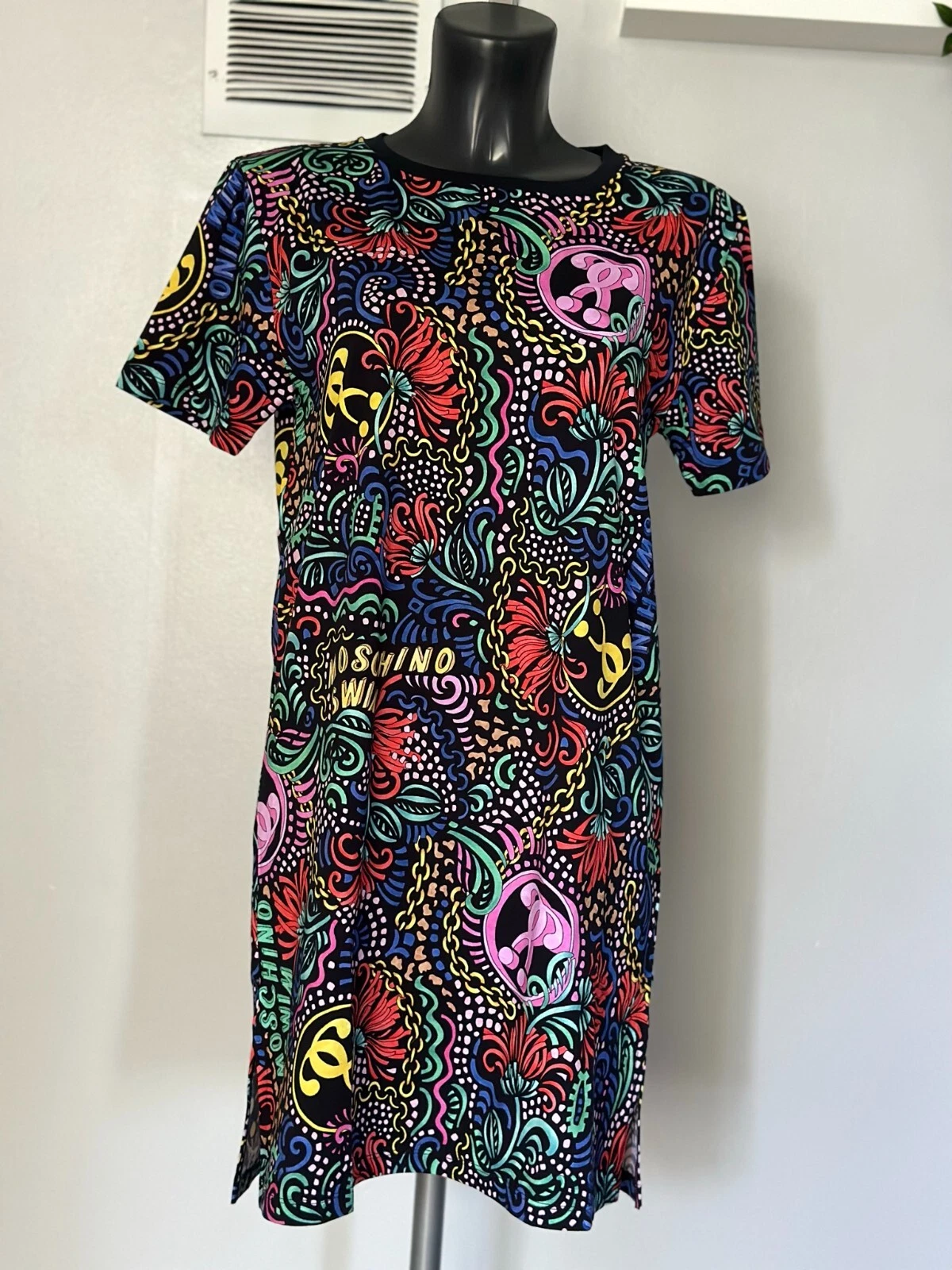 Moschino T shirt multicolore abito taglia S prezzo di ricambio £170