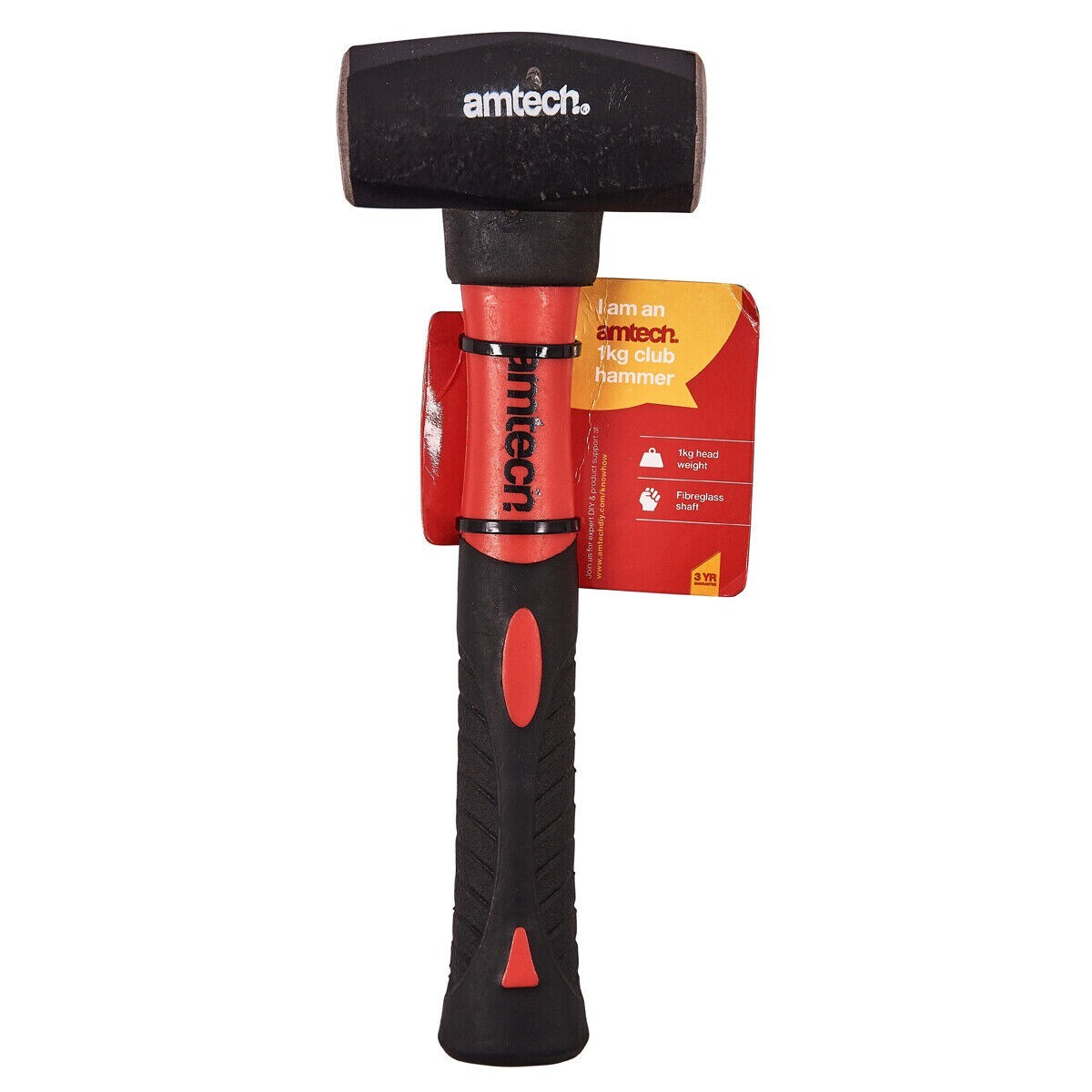 2Lb Lump Block Hammer Fibreglass Shaft Rubber Handle Shock Absorb Mallet Amtech