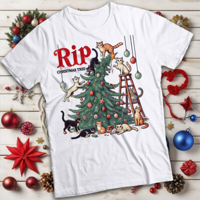 Weihnachtsbaum T-Shirts lustig hässlich RIP Katze Herren und Damen Tee #MC