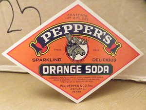 Older PEPPER'S SPARKLING DELICIOUS ORANGE SODA LABEL (Ashland, PA)