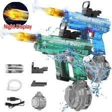 2x Uzi Electric Water Guns for Adults Kids Water Gun Squirt Toys w/ Muzzle Light