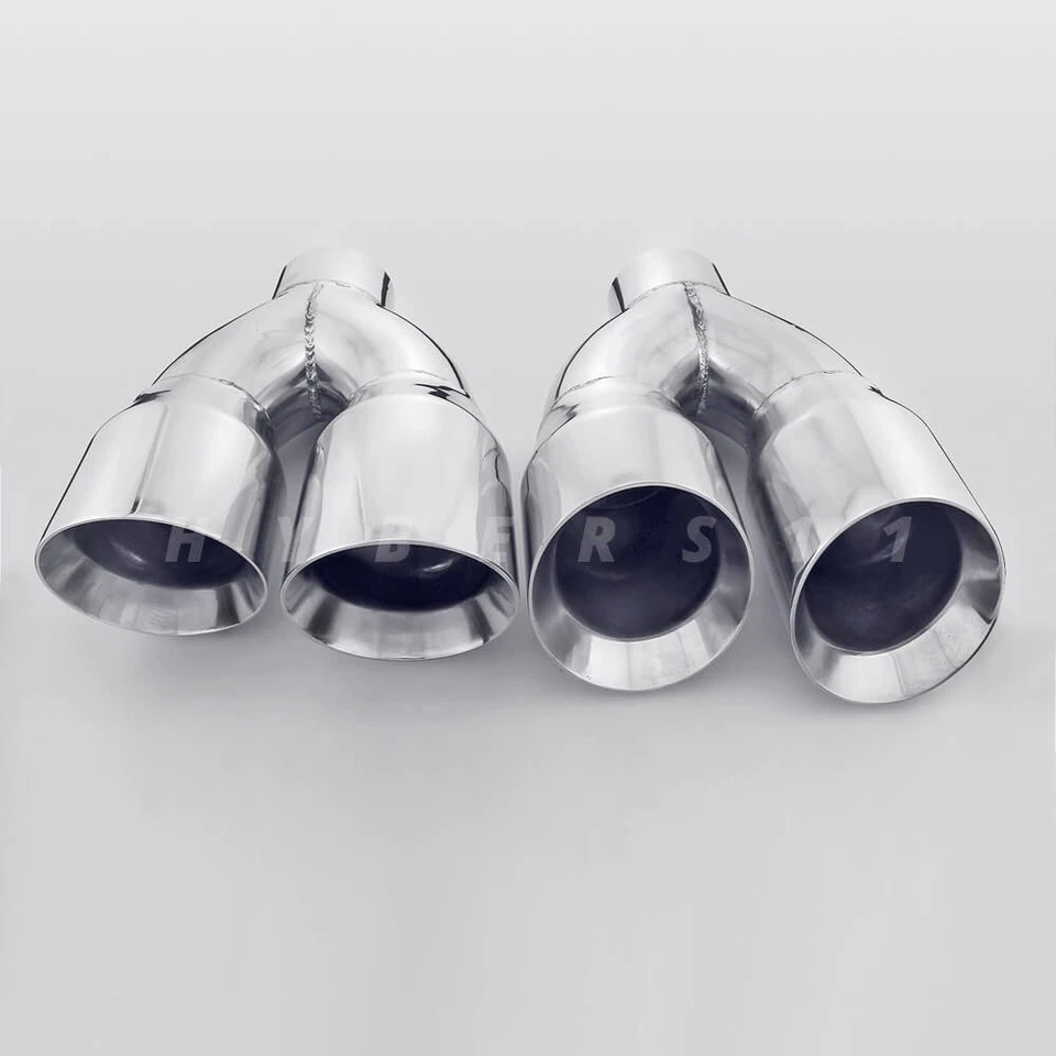 3" inlet QUAD 4" Staggered Out Dual Wall Exhaust Tips for Ford Mustang GT 5.0 V8 - Image 3 of 4