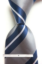 New Classic Striped Gray Blue JACQUARD WOVEN 100 Silk Men's Necktie Tie