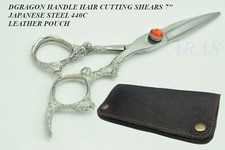7" Dragon Handle Barber Hair Cutting Scissor Japanese Steel 440c  Leather Pouch