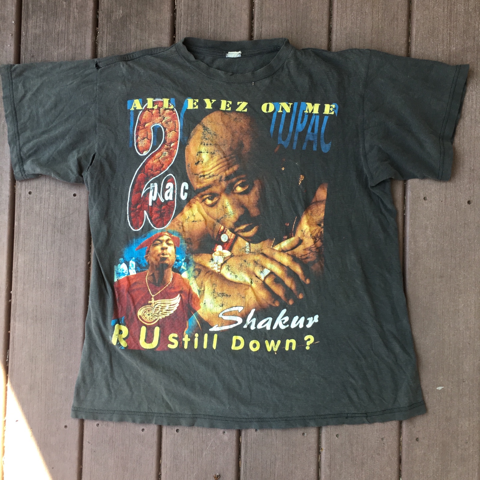 FILA Camicia Tupac 2Pac camicia Tu Pac Shakur braccio della morte camicia taglia XL grande nera vintage