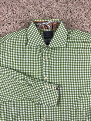 Thomas Dean Button Up Shirt Men s Medium Light Green White Check Casual Men s