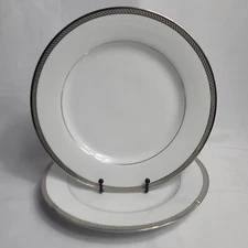 TWO Gorham Warwick Platinum Dinner Plates White Platinum Band Spiral Weave