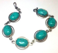 VINTAGE TURQUOISE STERLING SILVER WOMENS BRACELET BLUE 7" UNISEX MENS 18.5 GRAMS