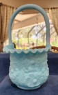 Fenton Satin BLUE Custard Glass Poppy Handled Basket VINTAGE