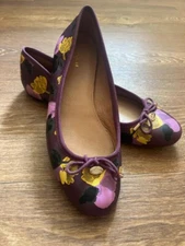 Coash New York Ballet Flats Purple Tumbled Leather Lara Floral Plum Sz 39(8,5)