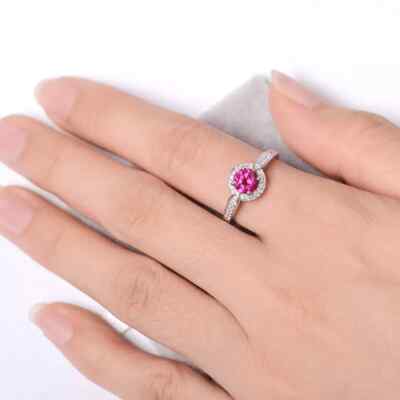 2 Ct Round Cut Lab Created Pink Ruby 14K White Gold Plated Wedding Ring