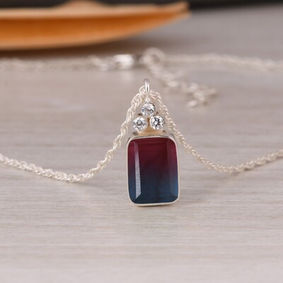 Pendent Necklace Jewelry Alexandrite 925 Silver Rectangle