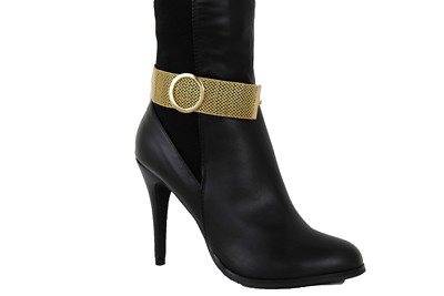 Western Women Gold Mesh Metal Chain Boot Bracelet High Heel Shoe Charm Wide Band