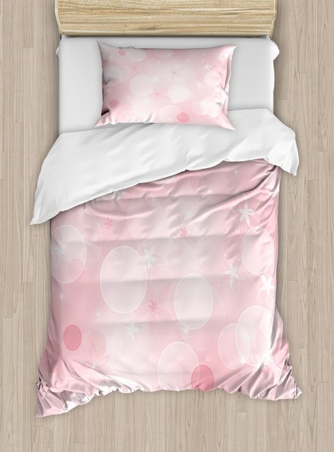 Pale Pink Duvet Cover Set With Pillow Shams Floral Hazy Spots