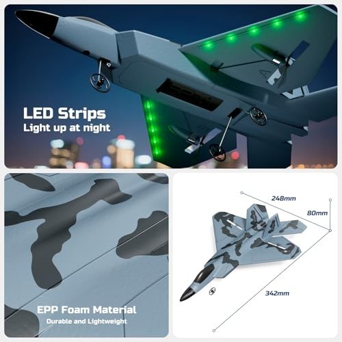 RC Plane Drone for Kids, Beginner F-22 Jet, 2CH 2.4GHz, LED, Auto Balance