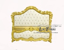 Letto Matrimoniale stile antico Barocco legno oro ecopelle avorio Swarovski LT26