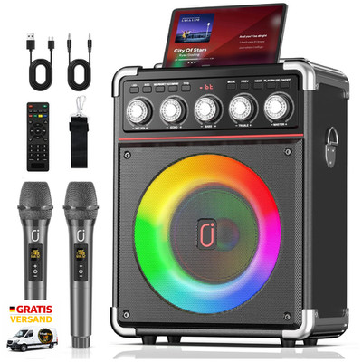 Karaoke Anlage TX05 mit 2 Mikrofonen Bluetooth 5.3 Lautsprecher